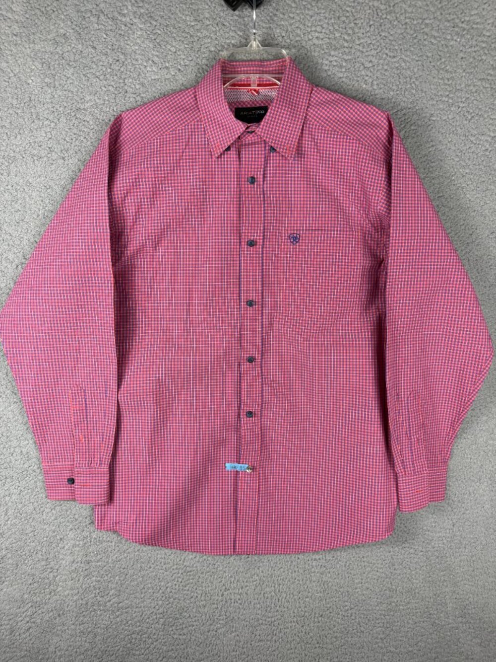 Ariat Pro Series Mens Medium Red Blue Plaid Button Front Western Shirt